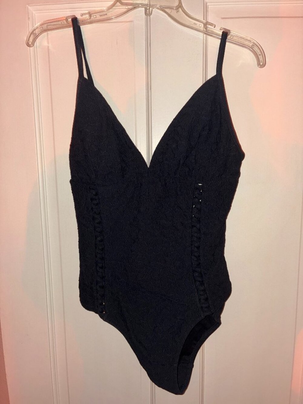Jessica Simpson Women’s L Black Lace-Up One Piece Swimsuit Plunge V-Neck